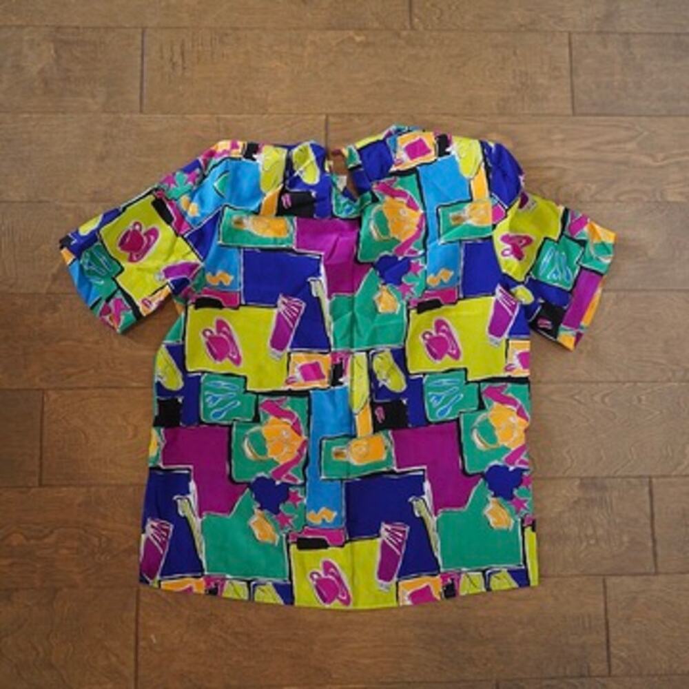 Vtg Spenser Jeremy Womens Shirt Size 12 Novelty Print Silk